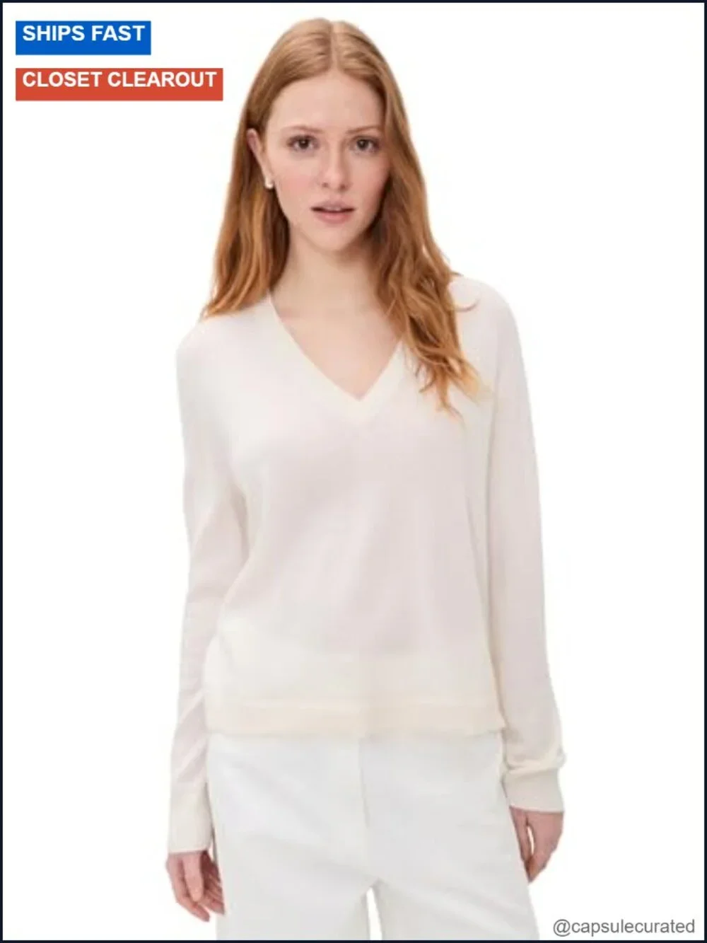100% Cashmere V-Neck Pullover Sweater Long Sleeve